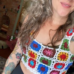 Retro Crochet Crop top 🌈✨